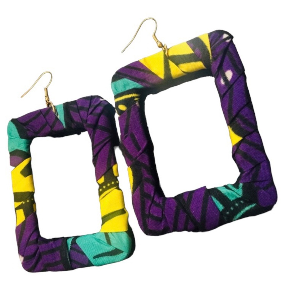 🔥BEAUTIFUL PURPLE FABRIC Rectangle EARRINGS🔥NEW IN ORIGINAL PACKAGING - Picture 7 of 8